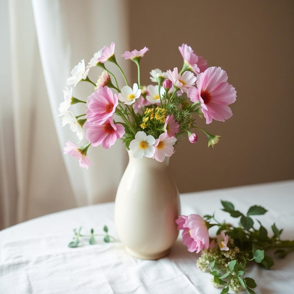 Fresh wildflowers in a ceramic vase